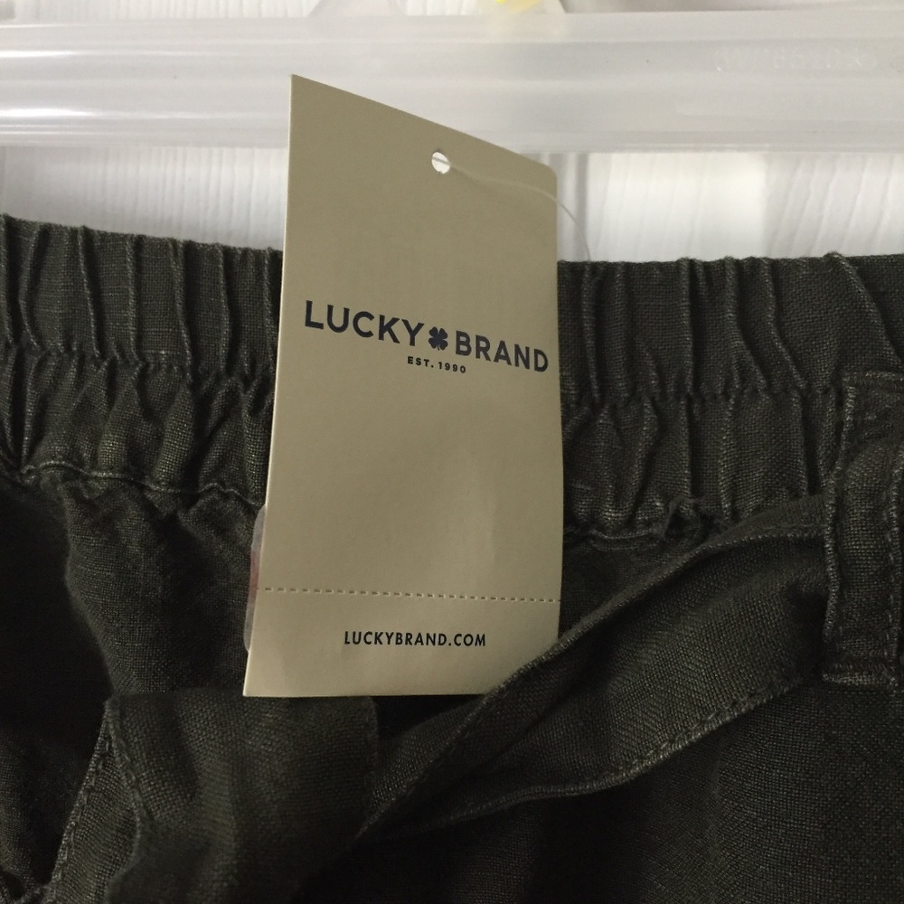 New Lucky Brand Olive Green Linen Tie Shorts - Picture 5 of 6